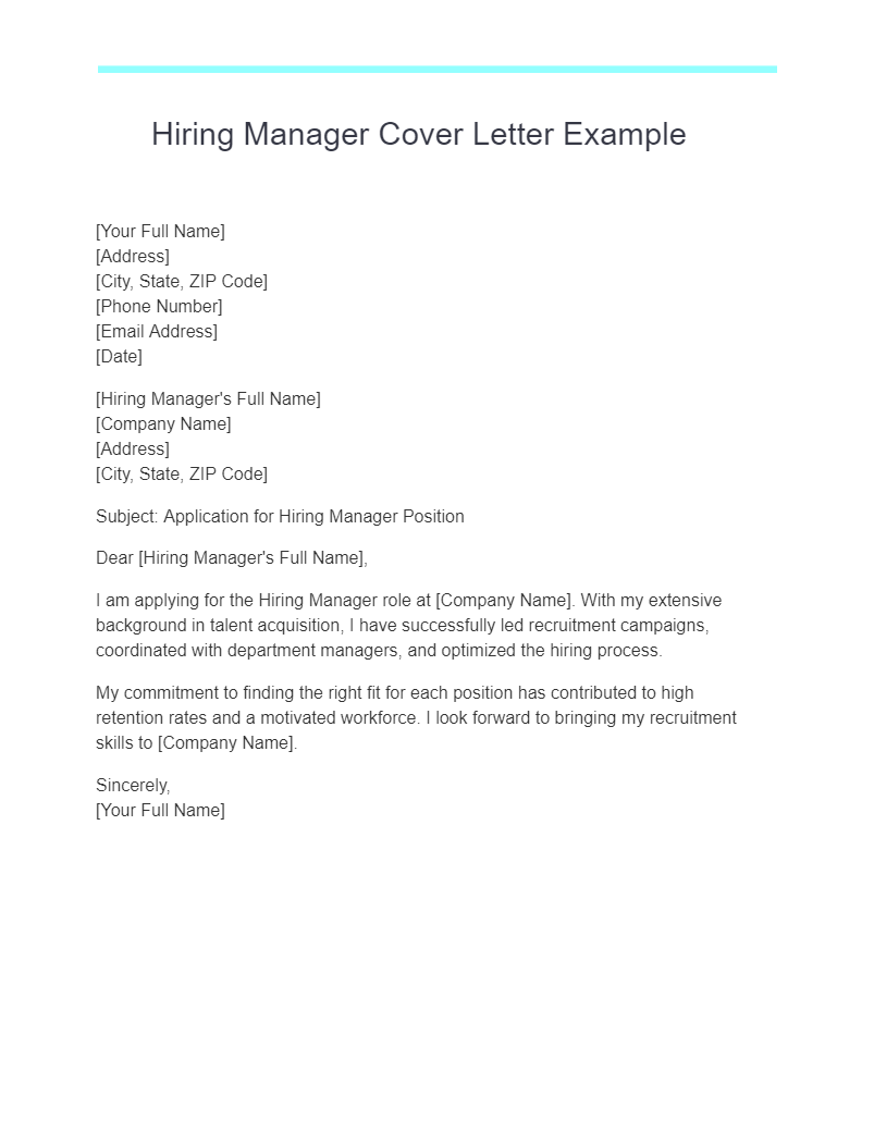 Hiring Manager Cover Letter Example