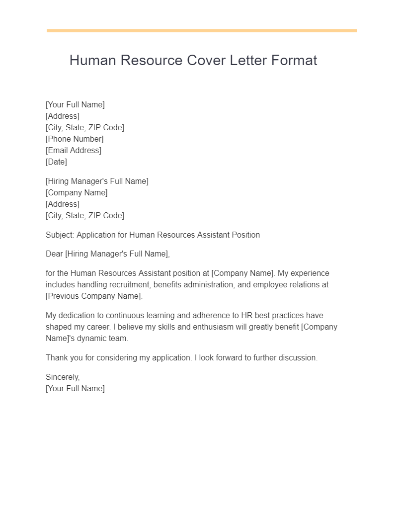 human resource cover letter format
