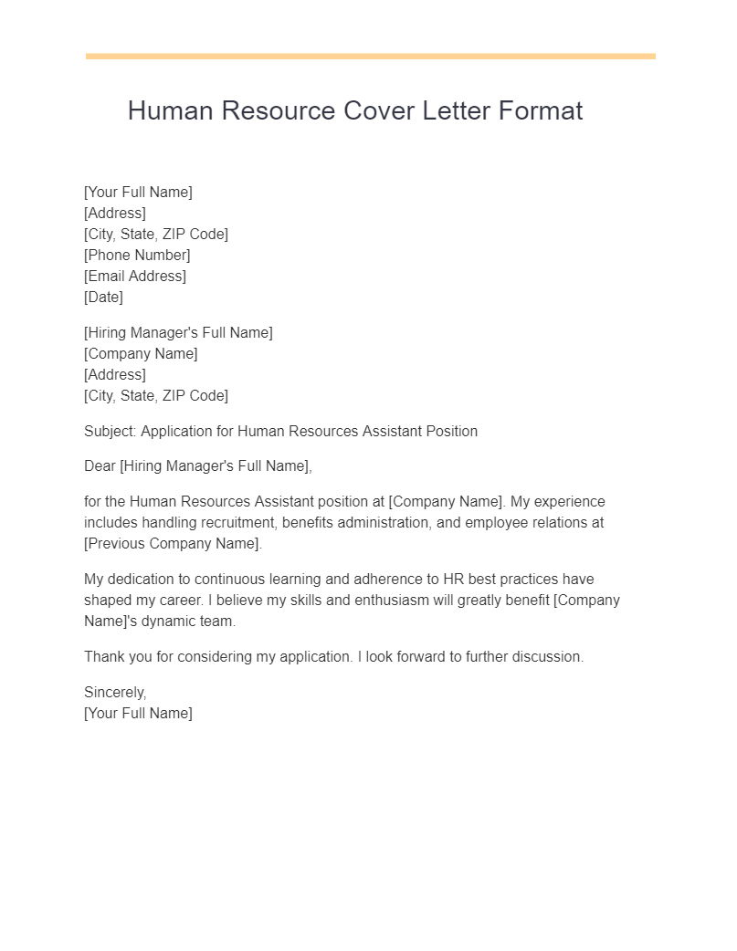 Human Resource Cover Letter Format