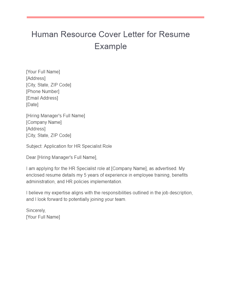 human resource cover letter for resume example
