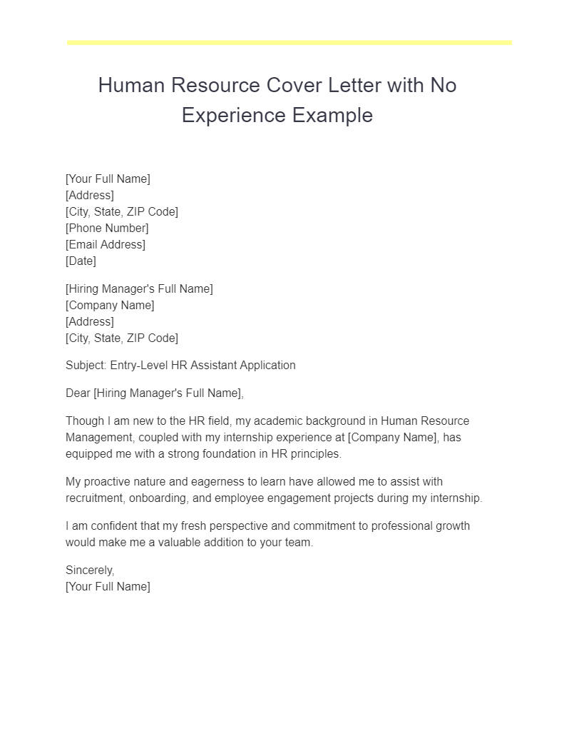 human resource cover letter with no experience example