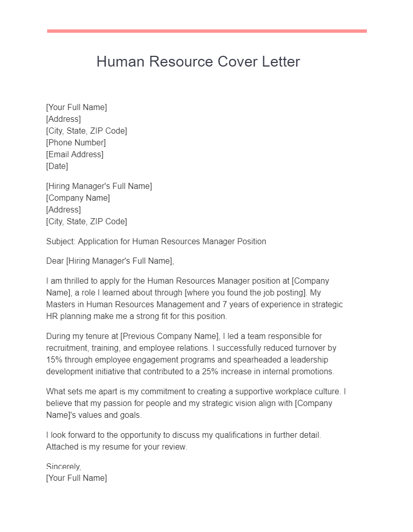 human resource cover letter