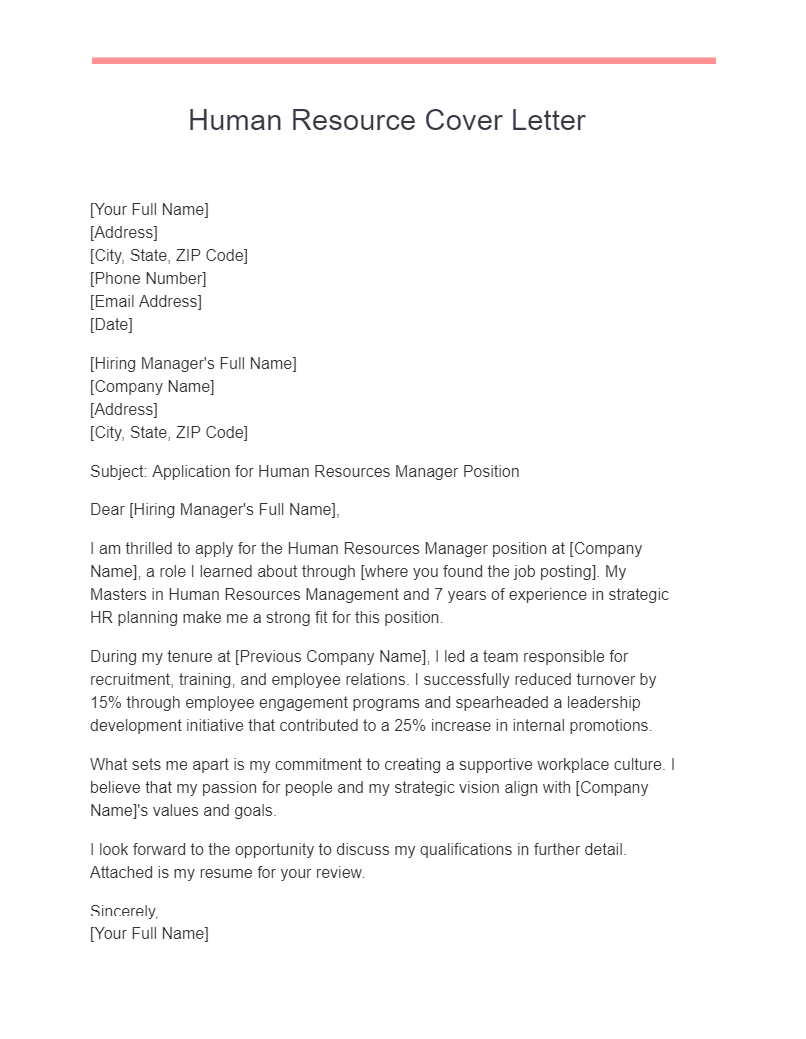 Human Resource Cover Letter