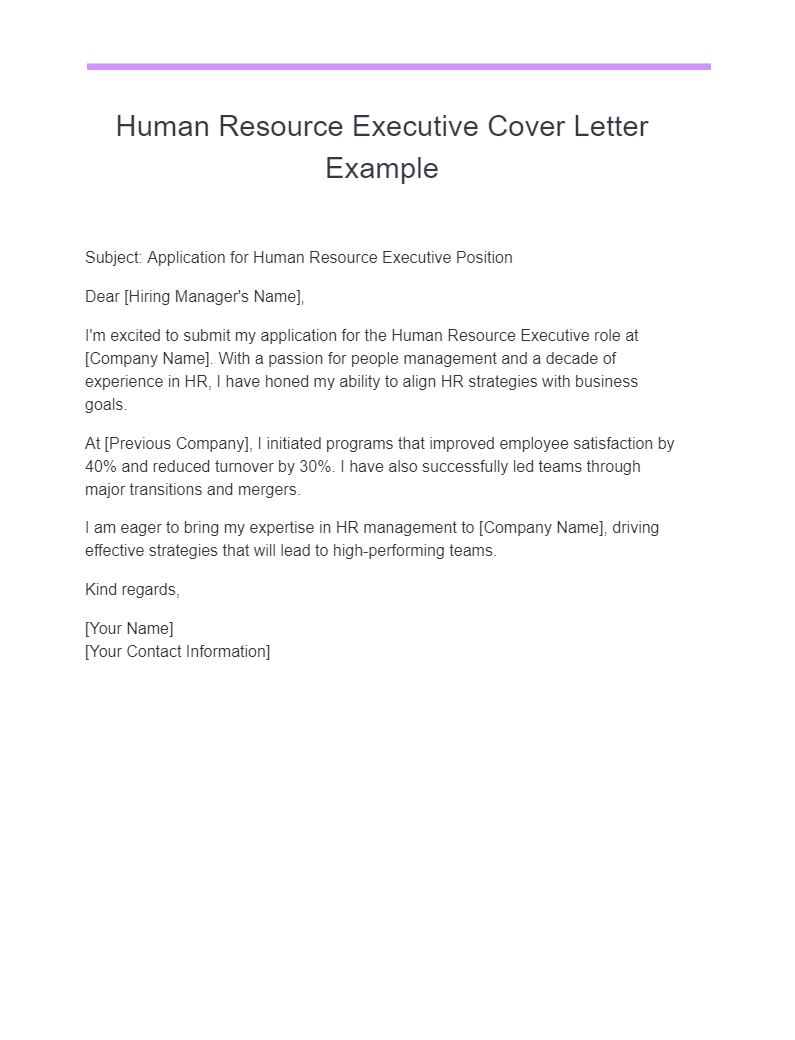 human resource executive cover letter example