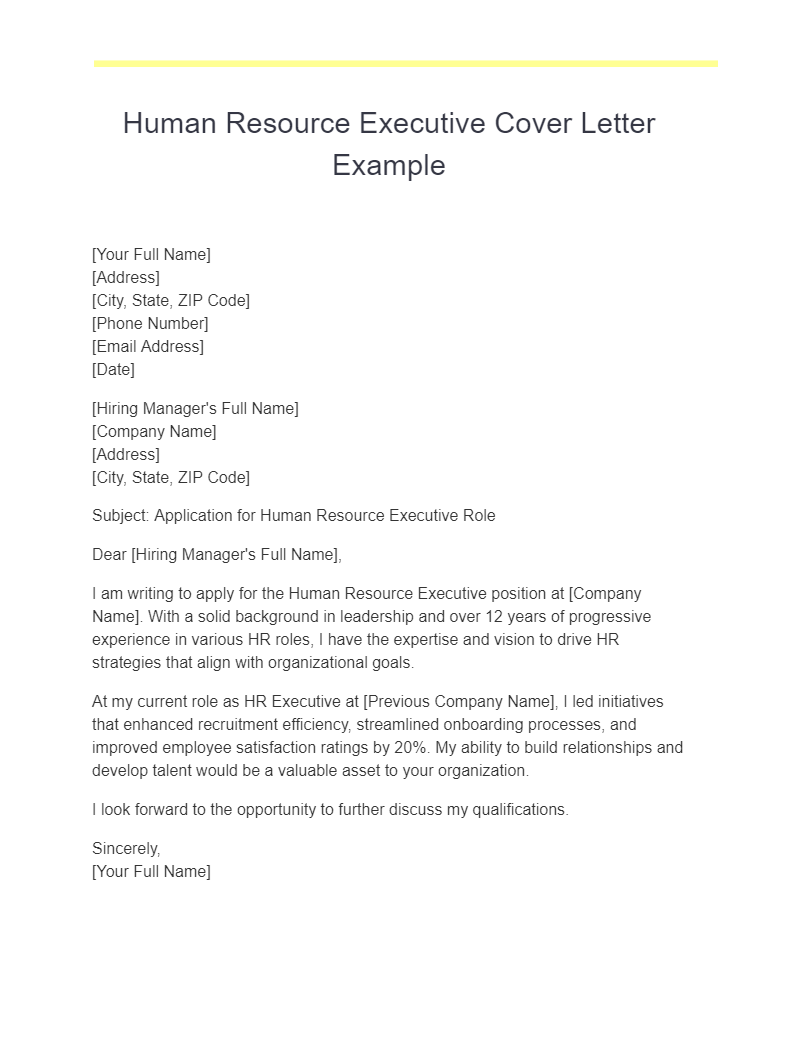 Human Resource Executive Cover Letter Example