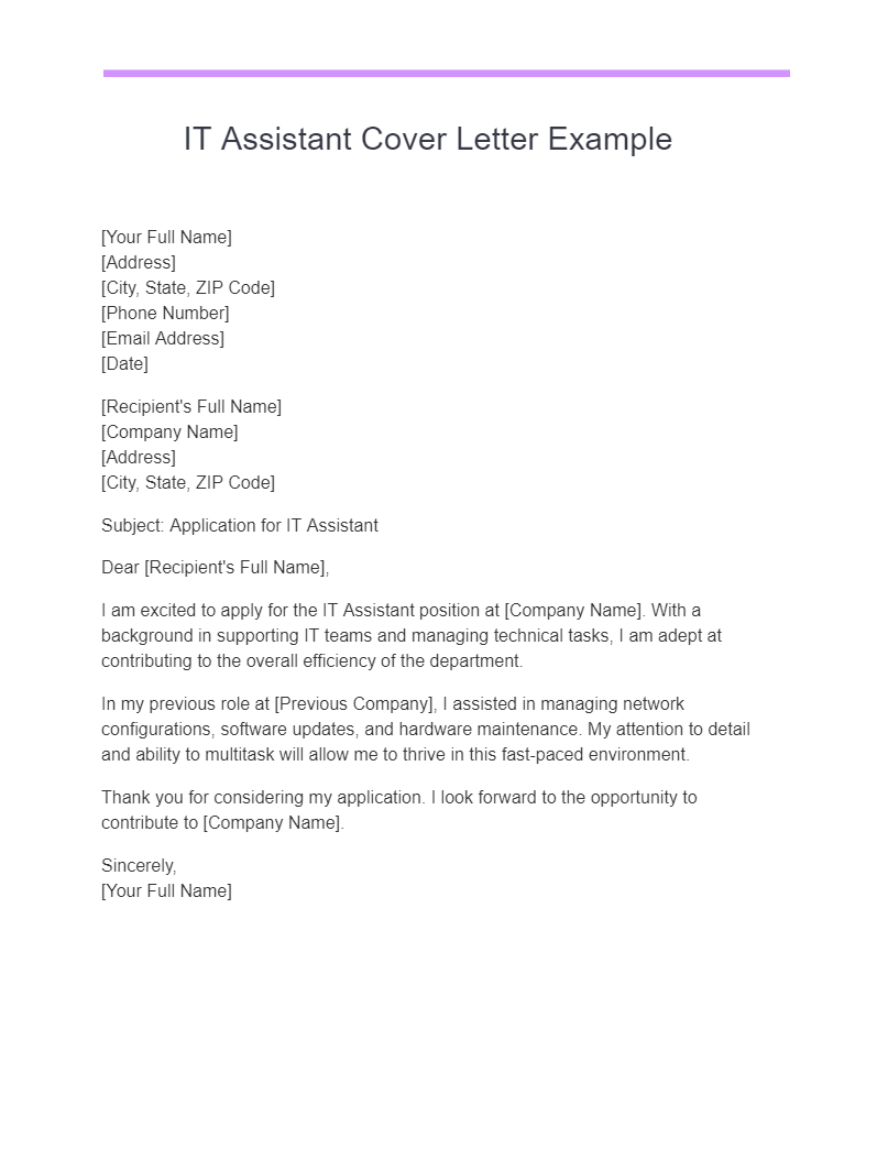 it assistant cover letter example