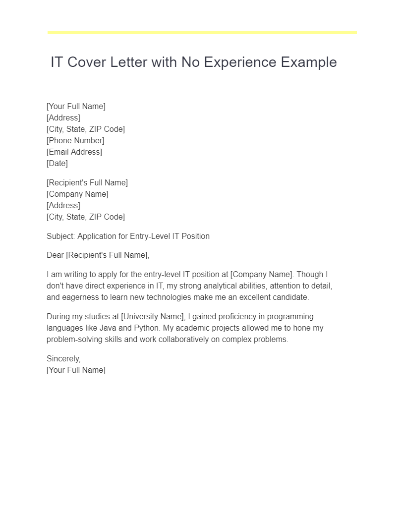 it cover letter with no experience example