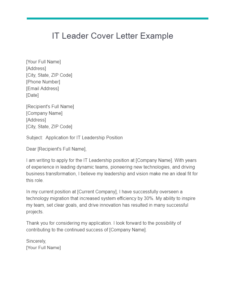 it leader cover letter example