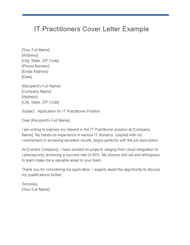 it practitioners cover letter example