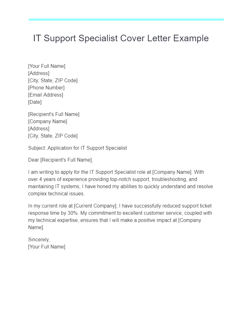it support specialist cover letter example