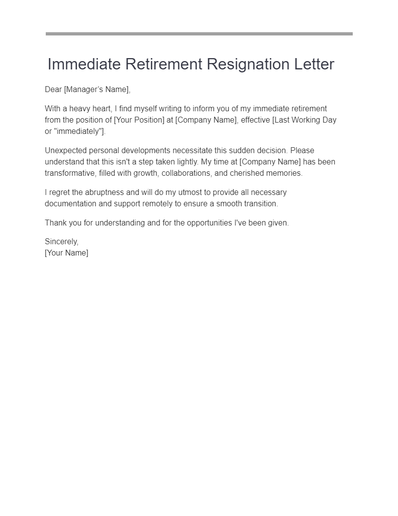 immediate retirement resignation letter
