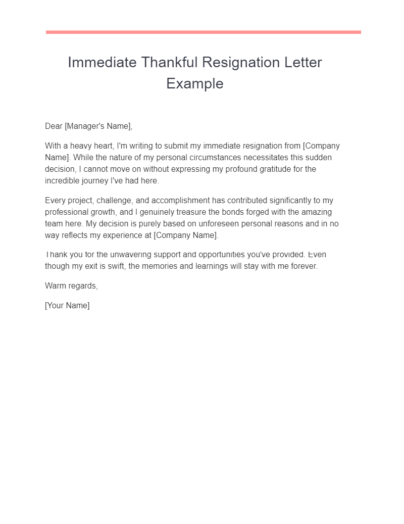immediate thankful resignation letter example