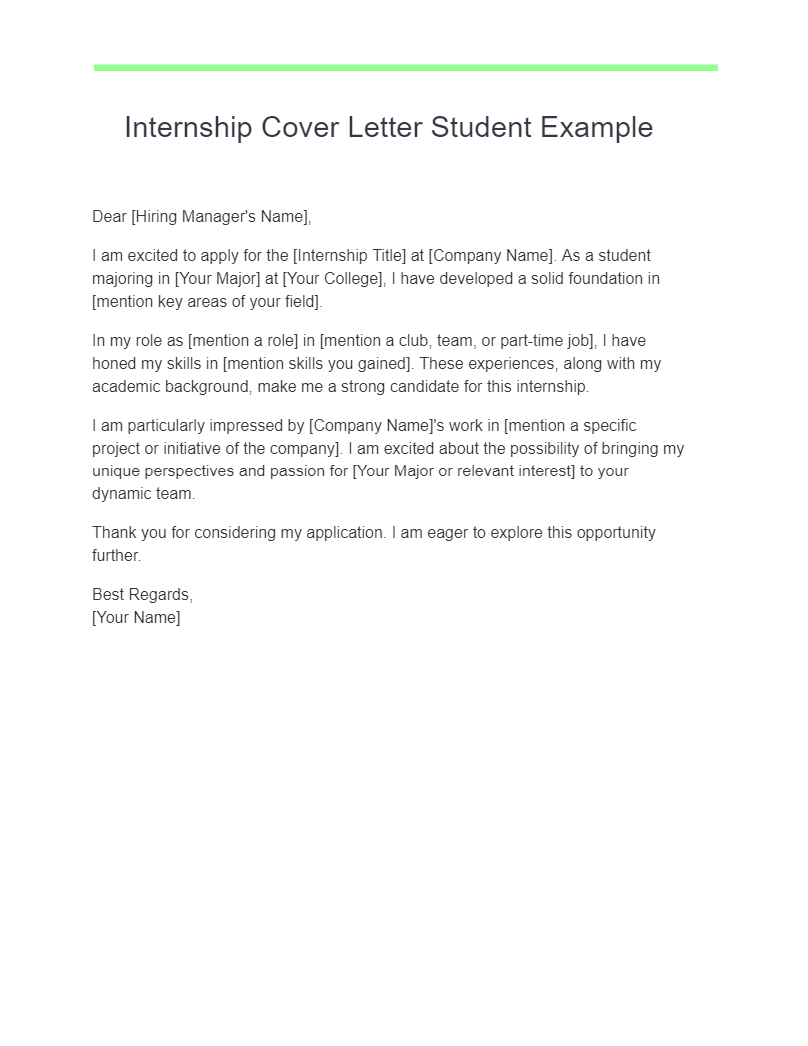 internship cover letter student example