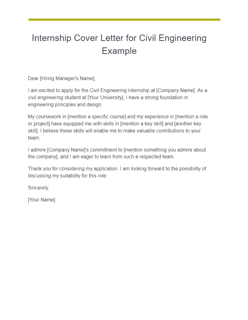 internship cover letter for civil engineering example