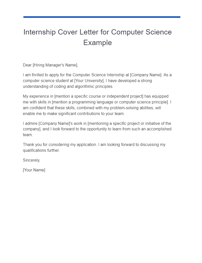 internship cover letter for computer science example