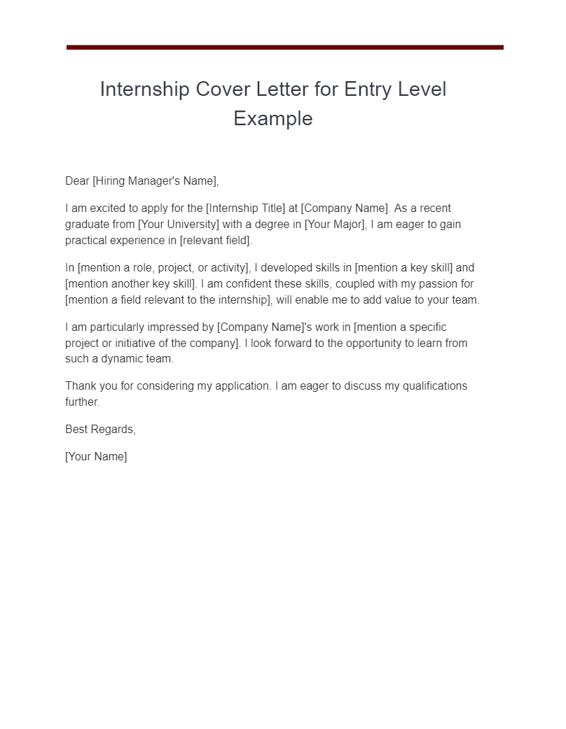 internship cover letter for entry level example