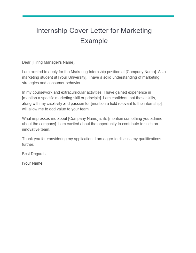 internship cover letter for marketing example