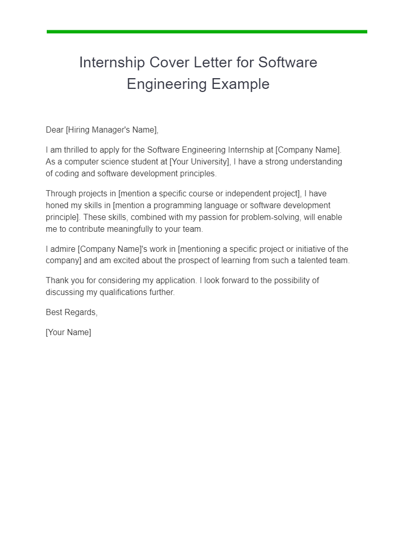 internship cover letter for software engineering example