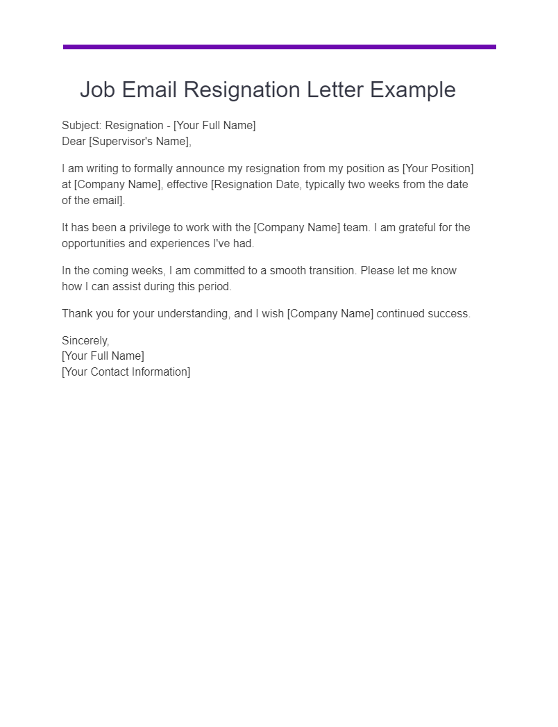 job email resignation letter