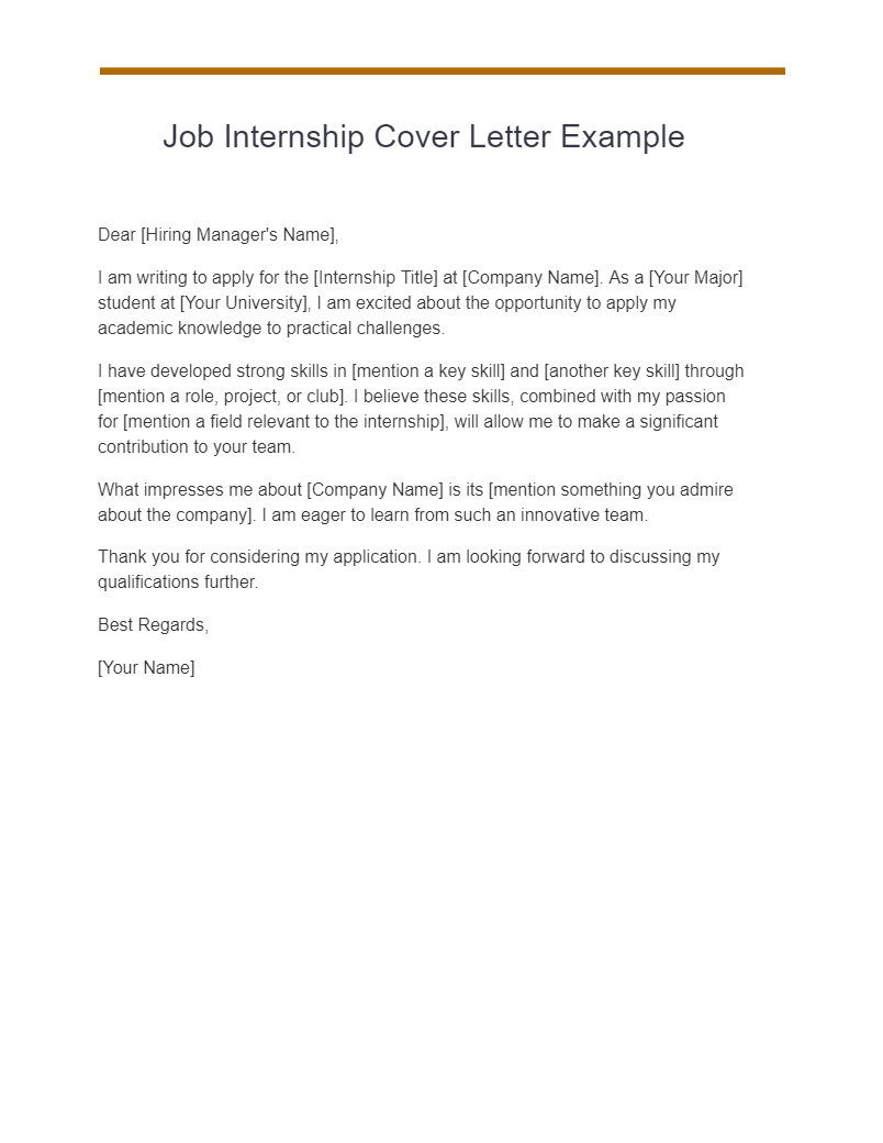 job internship cover letter example