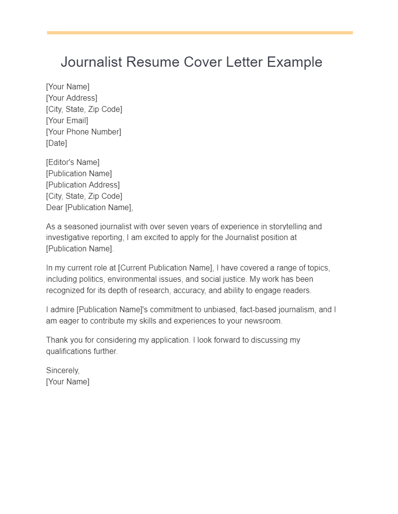 journalist resume cover letter example
