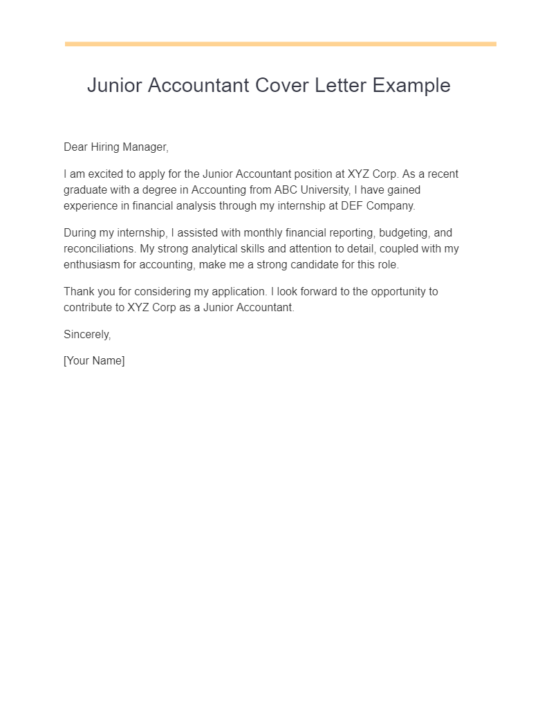 Junior Accountant Cover Letter Example