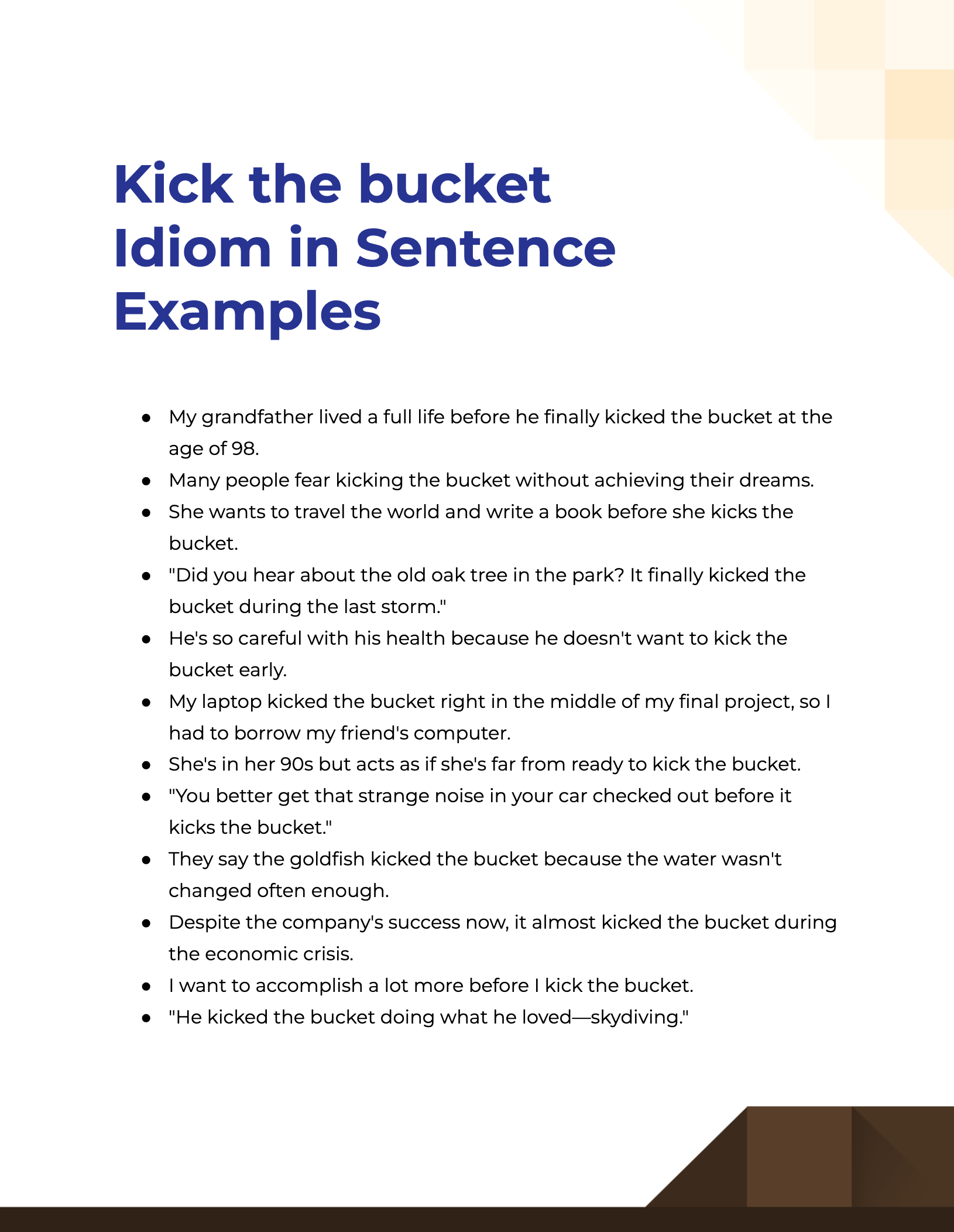 Kick the bucket Idiom Meaning, Sentence Examples, How to Use Guide