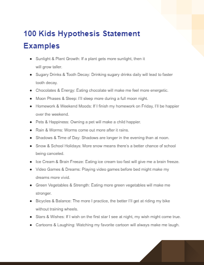 hypothesis examples elementary school