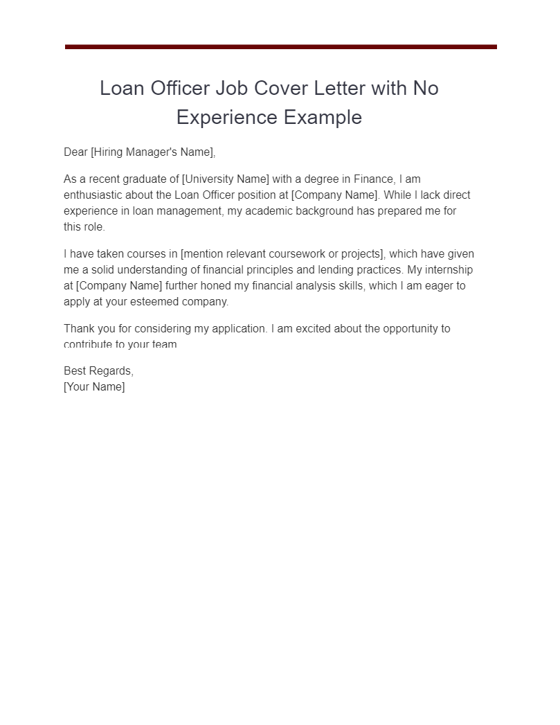 loan officer job cover letter with no experience example