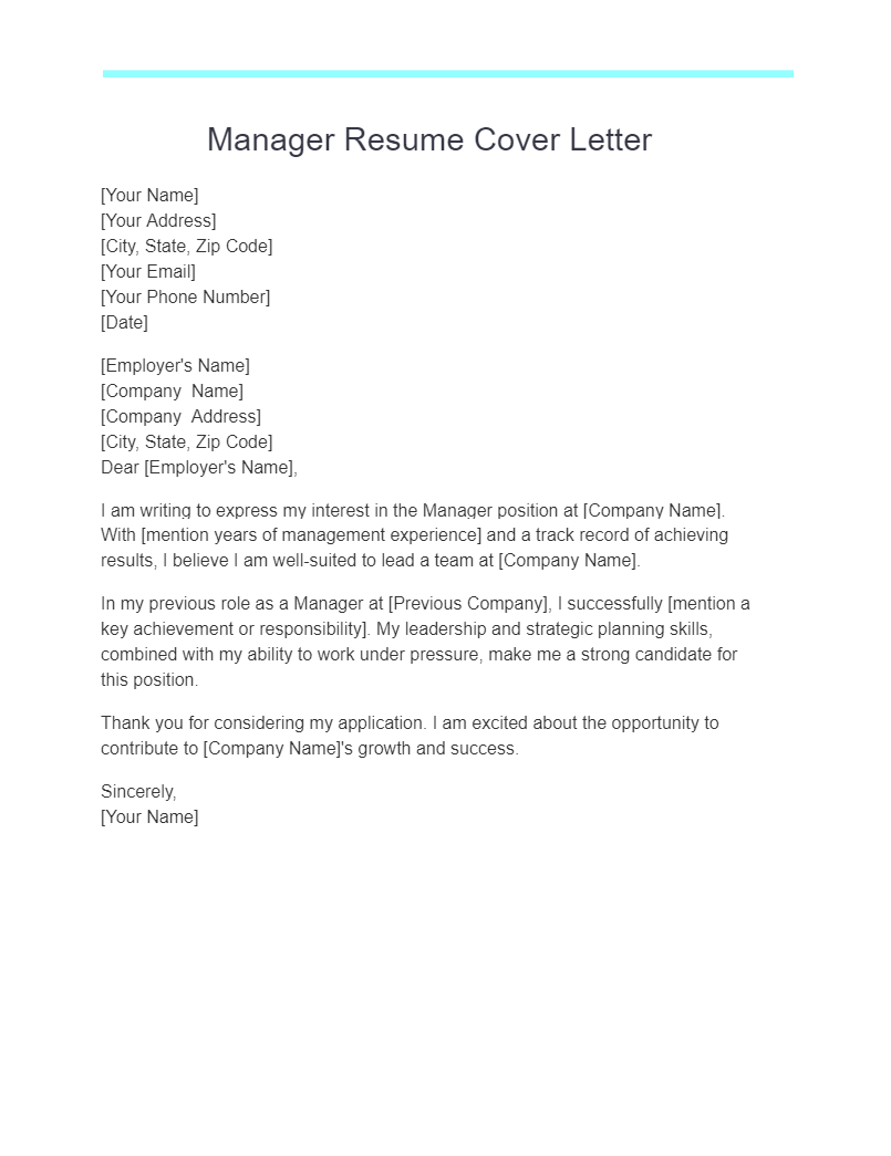 manager resume cover letter