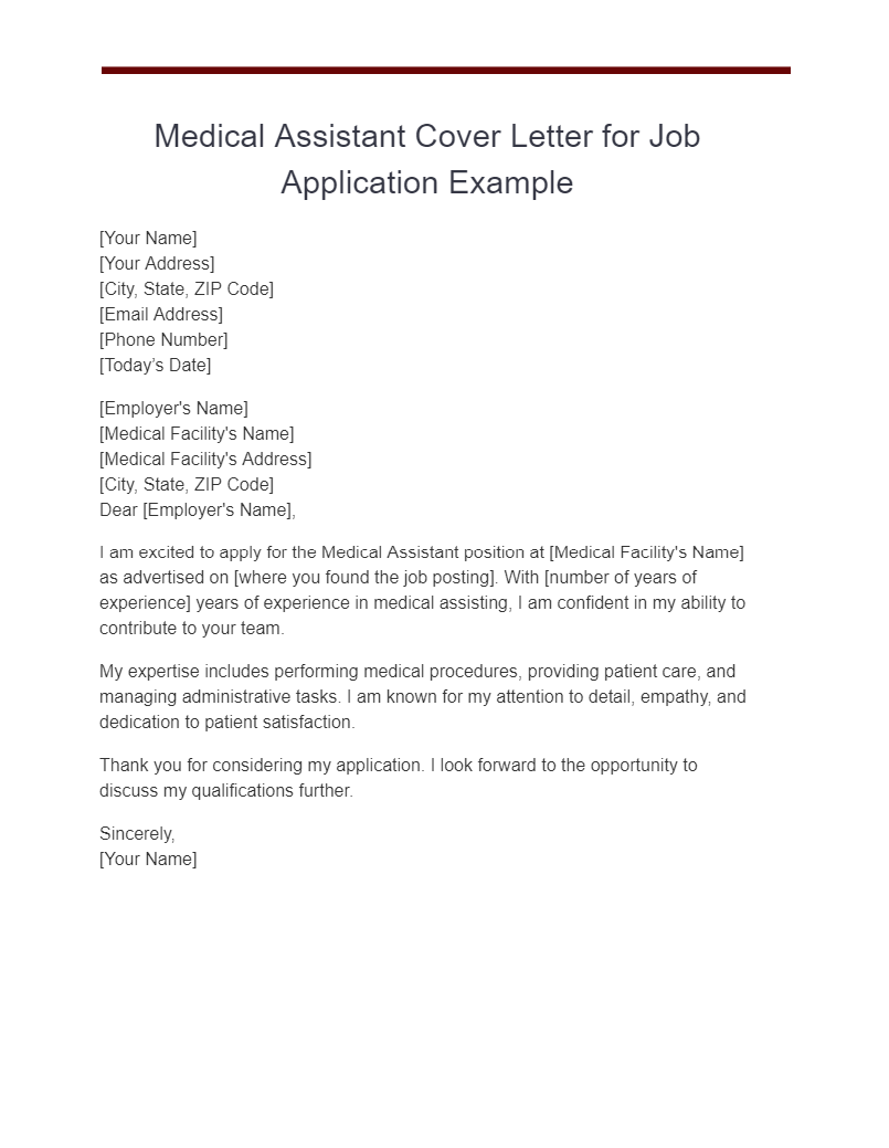 medical assistant cover letter for job application example