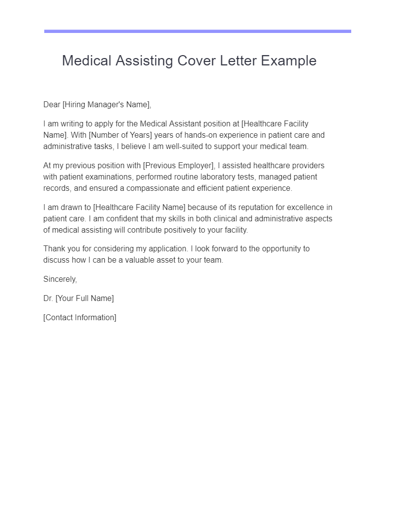 medical assisting cover letter example
