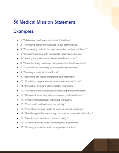 medical mission statement examples