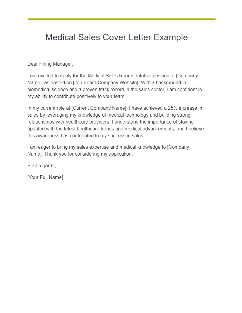medical sales cover letter example