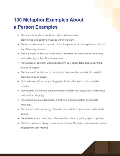 metaphor examples about a person examples