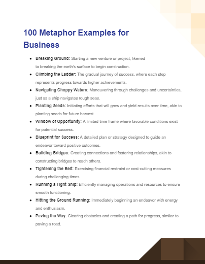 metaphor examples for business