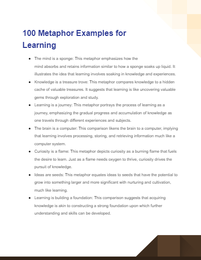 metaphor examples for learning