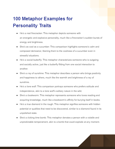 metaphor examples for personality traits