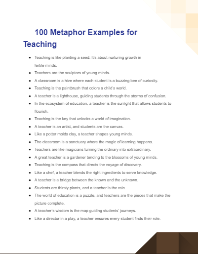metaphor examples for teaching