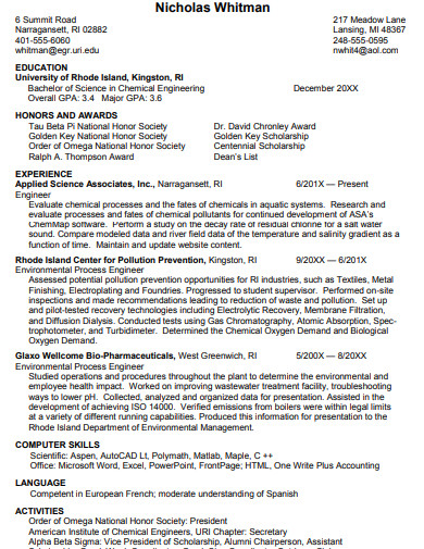 Middle School National Honor Society Resume Example