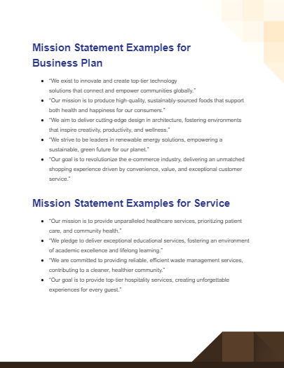 mission statement examples for business