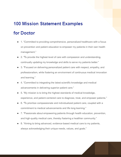 mission statement examples for doctor