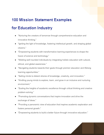 mission statement examples for education industry