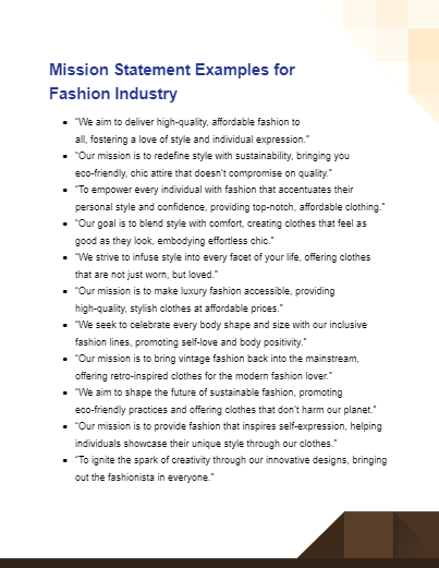 Fashion Industry Mission Statement - 49+ Examples, PDF