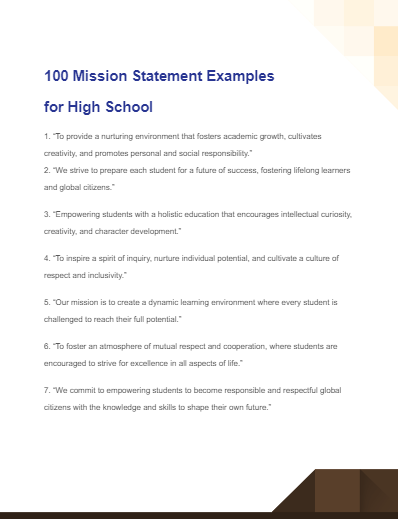 mission statement examples for high school