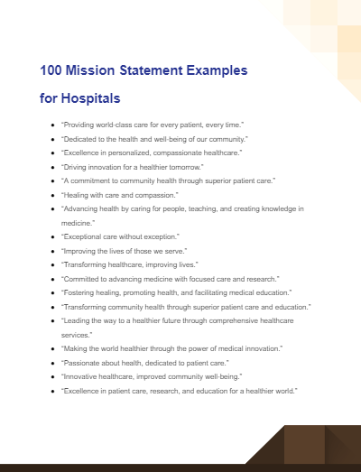 mission statement examples for hospitals