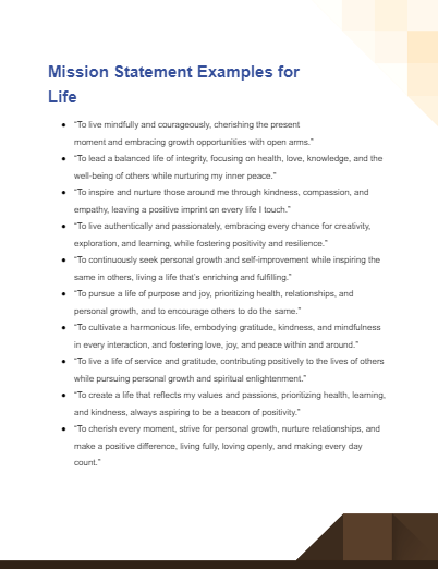 mission statement examples for life