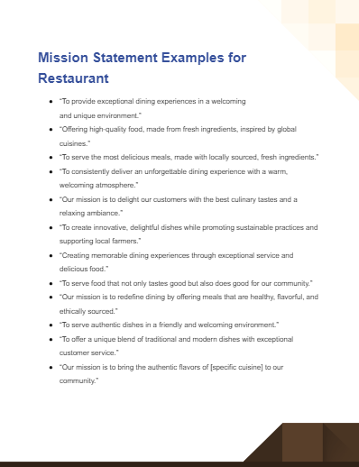 Mission Statement Examples for Restaurant