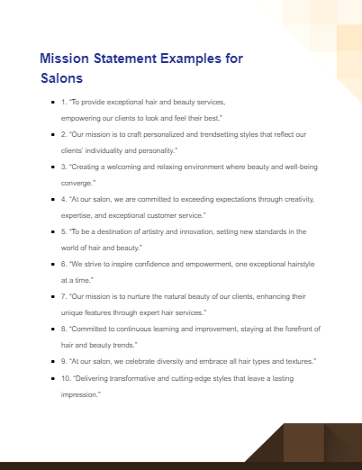 mission statement examples for salons