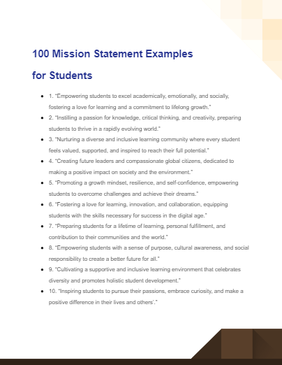 mission statement examples for students